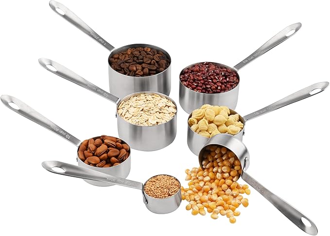 17-Piece Stainless Steel Measuring Cups and Spoons Set, Silver, 7 Cups & 9 Spoons + Leveler