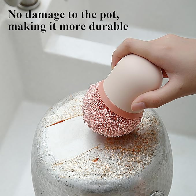 Stainless Steel Wire Sponge Substitutes with Handle Non-Scratch Pot Scrubber Household Kitchen Cleaning Sponge for Non-Stick Pans, Dish, Metal Pot, Sink (Nordic White)