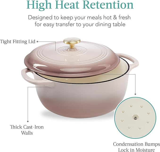 Best Choice Products 7.5 Quart Enamel Cast-Iron Round Dutch Oven, Family Style Heavy-Duty Pre-Seasoned Cookware for Home, Kitchen, Dining Room, Oven Safe w/Lid, Dual Handles - Mushroom Beige