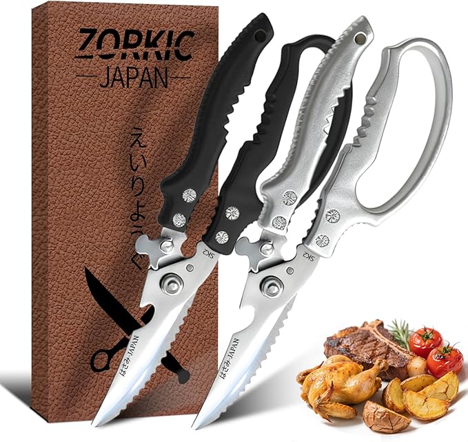 Poultry Shears, Japan Kitchen Shears Heavy Duty for Food,Stainless Steel All Purpose Scissors for Chicken, Meat Cutting, Fish, Vegetables, Spring Loaded, Dishwasher Safe, Christmas Gifts Men