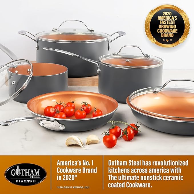 GOTHAM STEEL 13 Pc Ceramic Cookware Set Nonstick, Copper Pots and Pans Set Non Stick for Kitchen, Anodized Induction Pots and Pans for Cooking, Non Toxic Cookware Sets, Oven & Dishwasher Safe