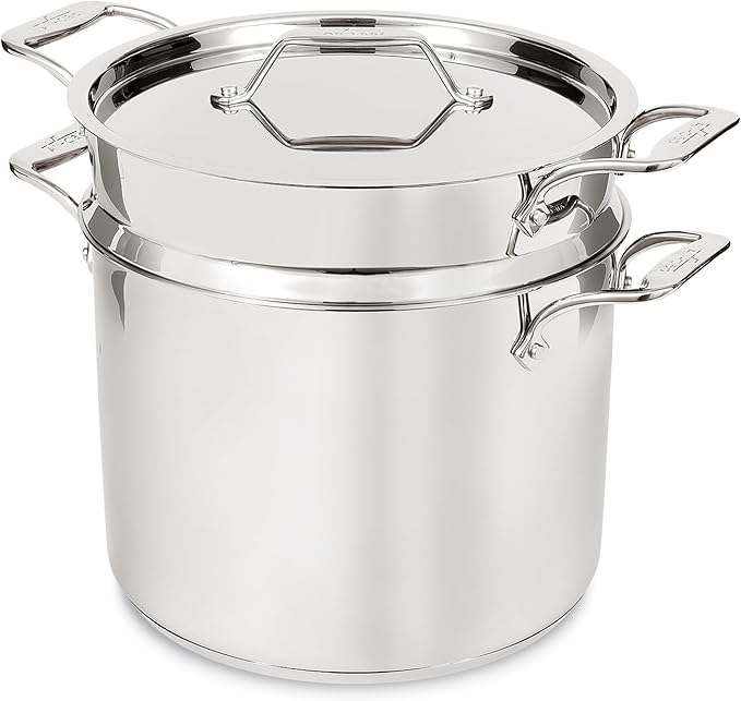 All-Clad Stockpot 12 qt Stainless Steel Multipot With Insert & Lid, Stainless Steel Pot, Induction, Oven Broiler Safe 600F Skillet, Professional Cookware, Silver