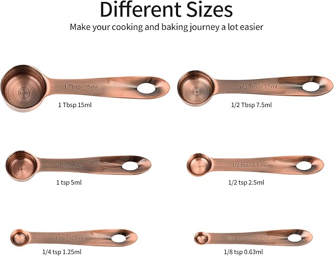 Measuring Cups and Spoons Set, Copper Measuring Cups and Spoons Set for Kitchen & Baking, Stainless Steel 5 Measure Cups & 6 Spoons for Drying&Liquid, US & Metric Measuing Tool