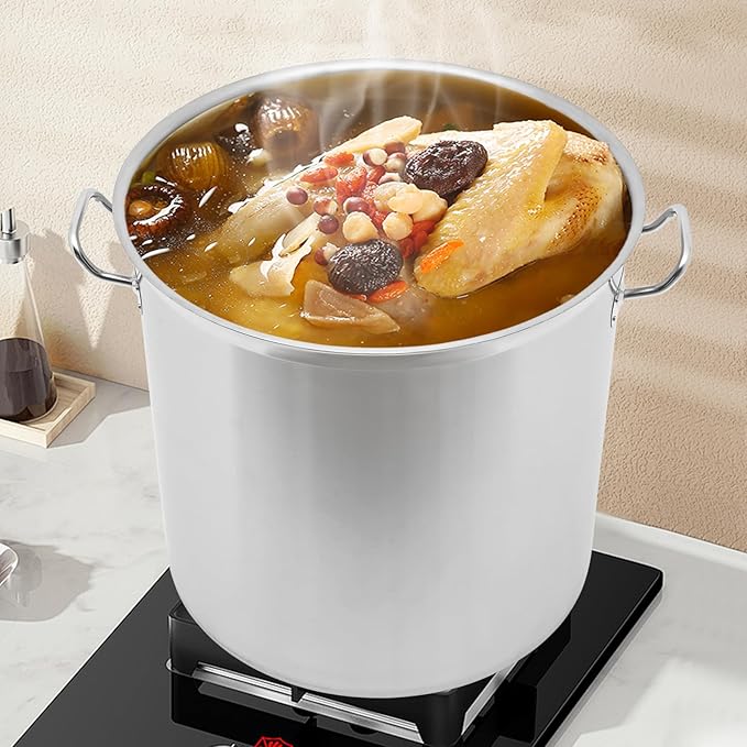 DNYSYSJ 100QT Large Stock Pot, Commercial Simmer Pot Stainless Steel Stockpots with Lid & Handles, Heavy Duty Steamer Pot for Cooking on Stove Catering, Restaurant and Home Cooking