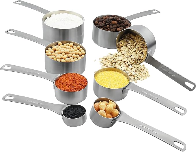 Smithcraft Measuring Cups and Spoons Set, 18/8 Stainless Steel Measuring Cups and Spoons Set for Kitchen & Baking, Heavy Duty Metric & US 8 Measure Cups & 9 Spoons & 1 Leveler