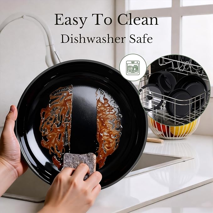 Pots and Pans Set Non Stick, Ceramic Cookware Set Detachable Handle, RV Camping Kitchen Cooking Set Removable Handles, Dishwasher/Oven/Fridge Safe, Induction, Space Saving，Black Gold