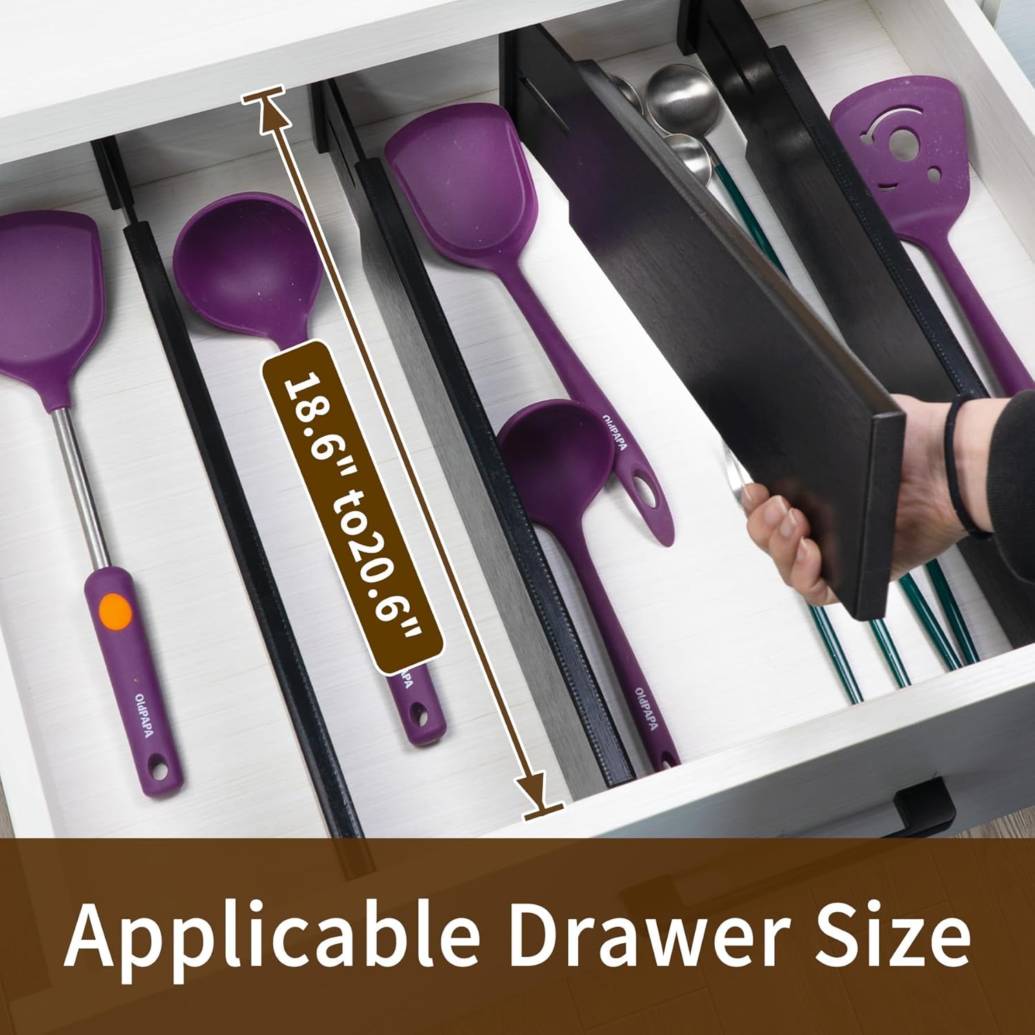 Utoplike Bamboo Drawer Dividers Large, 4'' High Adjustable Kitchen Drawers Organizers for Clothing, Spring Loaded, Works in Bathroom, Dresser, Desk, 4 PCS, Black