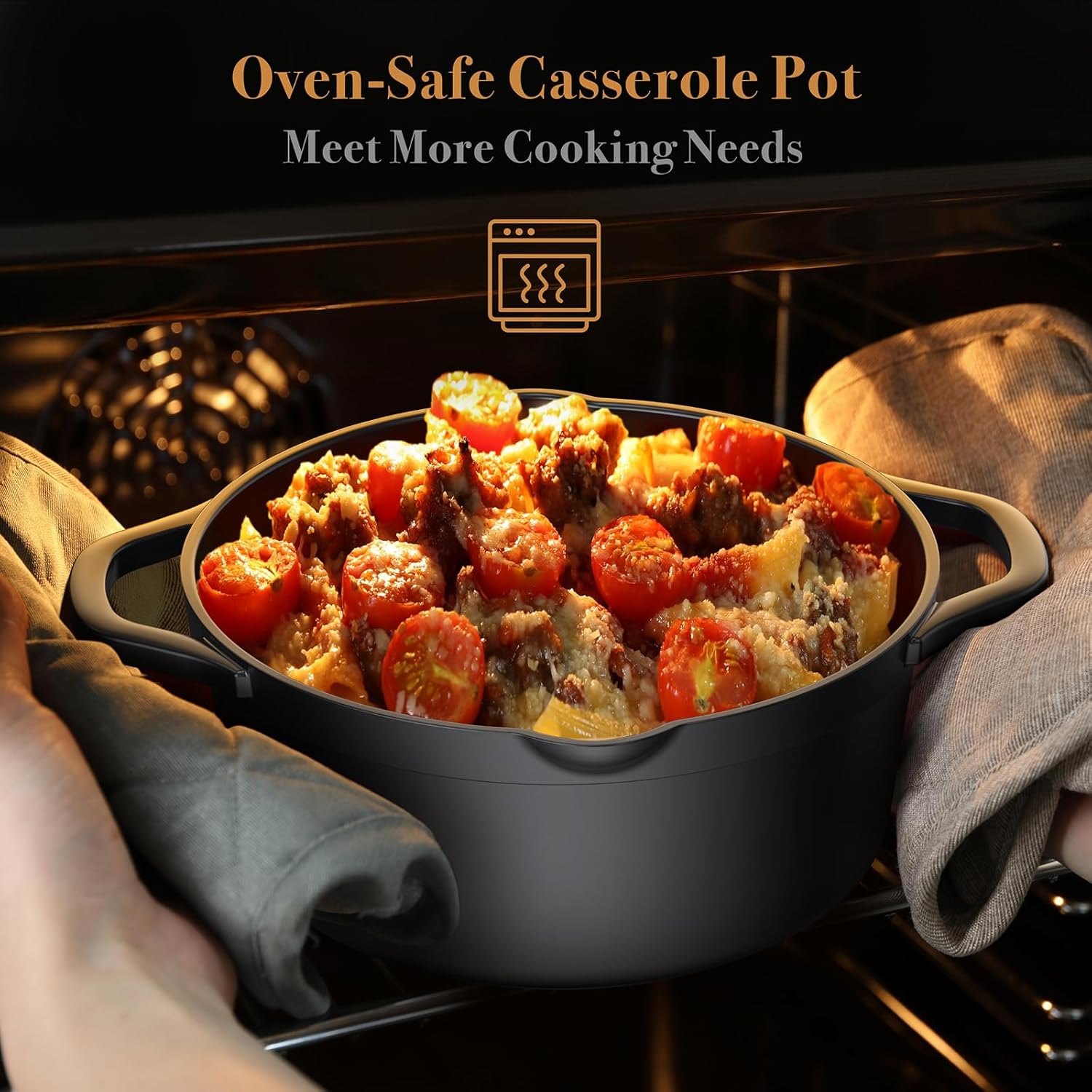 PekGema Nonstick Pots and Pans Set, Non Stick Cookware Set 14 Pcs, Induction Cooking Set with Pour Spouts and Oven Safe for Casserole, PFOA FREE, Classic Black