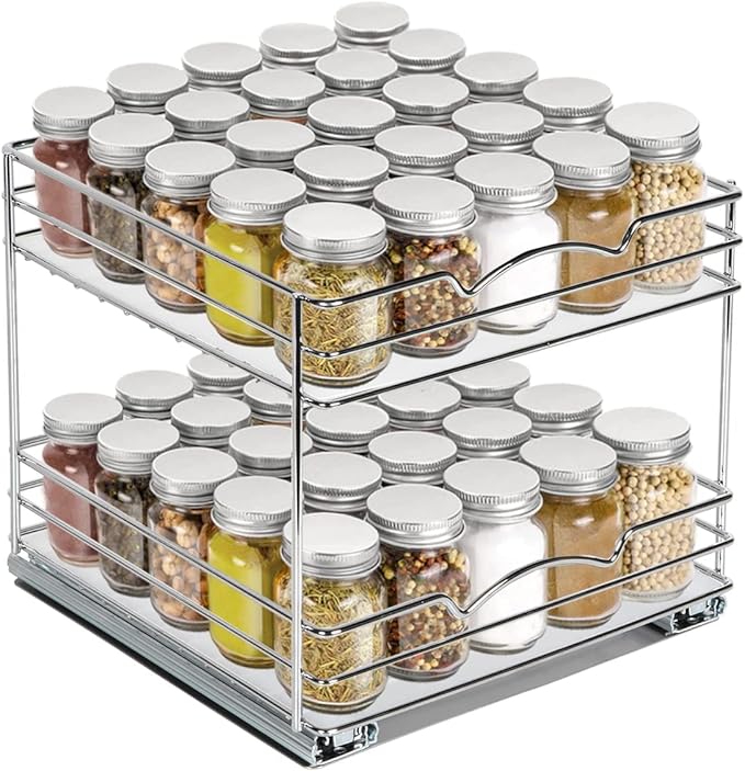 Pull Out Cabinet Organizer for Spices, Cans - Heavy Duty with Lifetime Limited Warranty- Pull Out Spice Rack- Cabinet Pull Out Shelf for Cans,Dishes, Etc, 10-1/2"Wx10-3/8"Dx8-7/8" H, Chrome