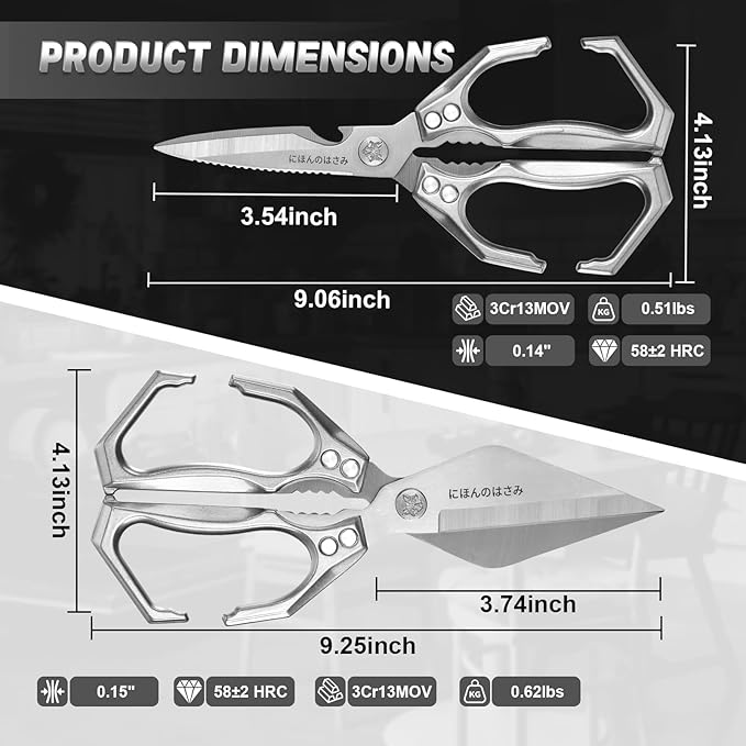 Dream Reach Kitchen Scissors Set - Multifunctional Heavy-Duty Kitchen Shears for Food, Meat Scissors Dishwasher Safe, Poultry Shears for Chicken, Meat, Seafood, Bone Cutting (Silver) Christmas Gifts