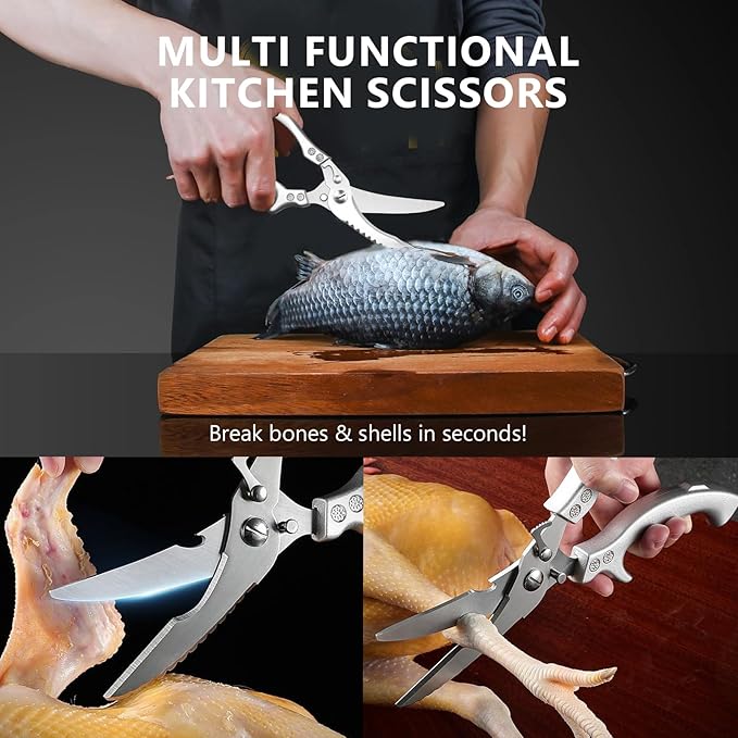 Heavy Duty Poultry Shears for Cutting Chicken & Turkey Bones – Professional Stainless Steel Kitchen Shears, Spring Loaded, Non-Slip Ergonomic Handle, Dishwasher Safe