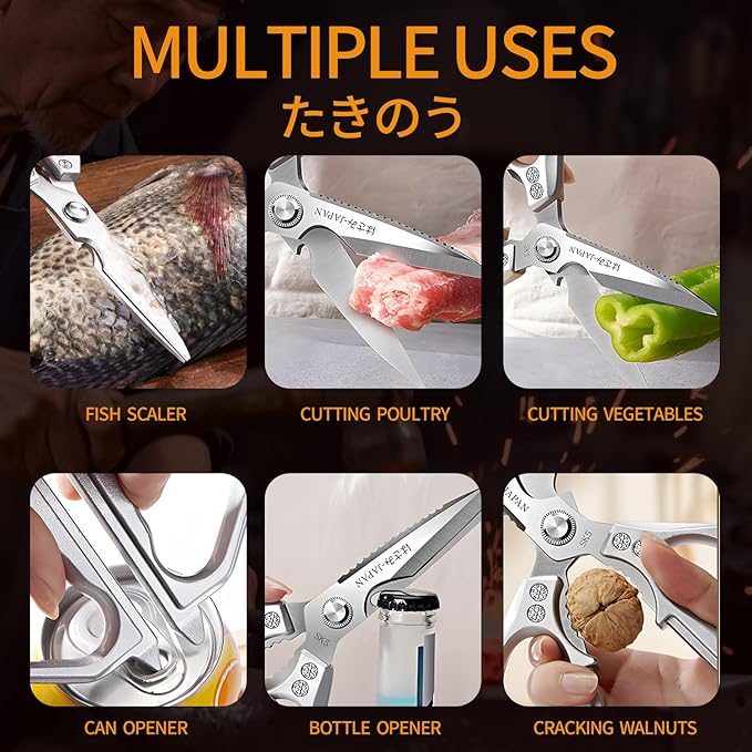 Kitchen Scissors Set Gold - Stainless Steel Shear, Sharp Meat Cutting Scissors Dishwasher Safe, Poultry Shears Heavy Duty, Japan Cooking Scissor for Food, Christmas Gifts for Men Women