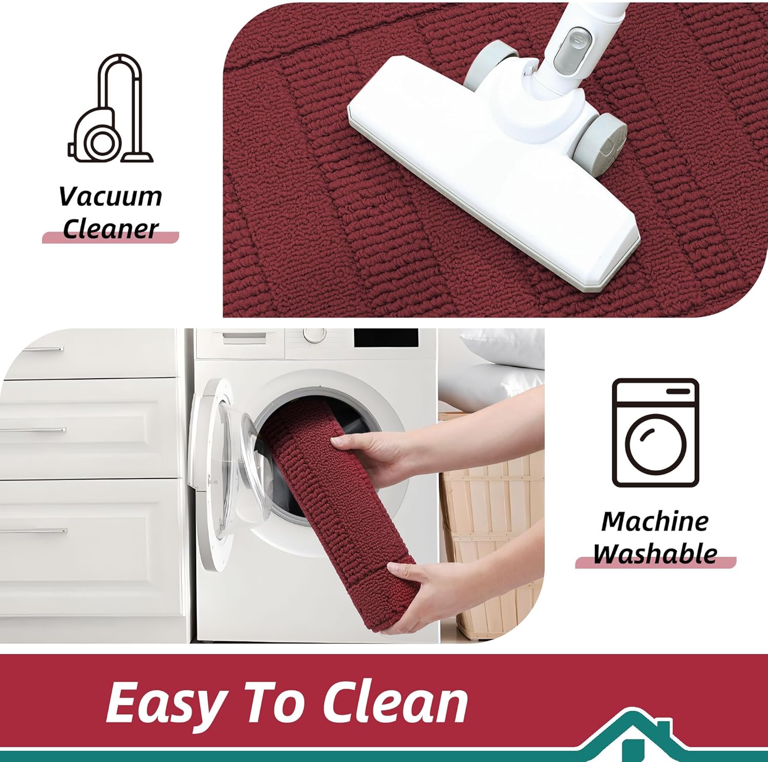 BEQHAUSE 30x18 Inch Kitchen Rug Mat Durable Kitchen Rugs Non-Slip Washable Absorbent Kitchen Mats for Floor Dirt-Resistant Semicircular Kitchen Mat (Red)