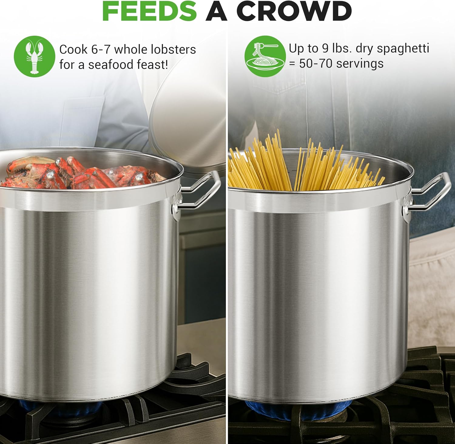 Nutrichef Stainless Steel Cookware Stockpot, 35 Quart Heavy Duty Induction Soup Pot With Stainless Steel Lid And Strong Riveted Handles, Even Heat Distribution, Compatible With Most Cooktops