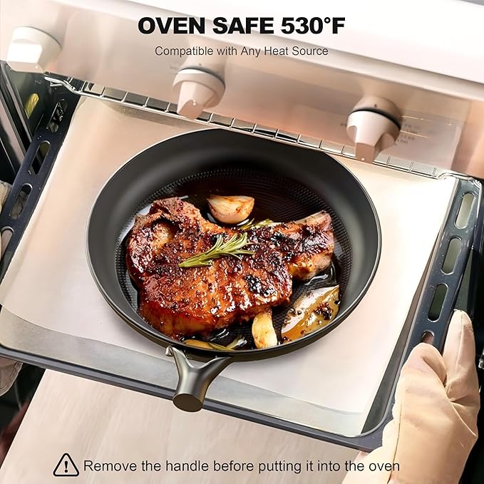 10" Cast Iron Skillets, Nonstick Frying Pans with Detachable Handle, Oven & Dishwasher Safe, Works with All Gas, Electric and Induction Stoves