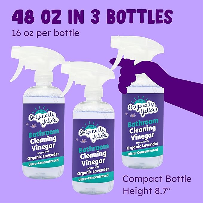 Originally Yellow Lavender Bathroom Cleaner Spray | Powered by Natural Vinegar & Infused with Lemon | Multipurpose Kitchen Cleaner Works on Tile, Wood, Granite, & Marble 3 Pack