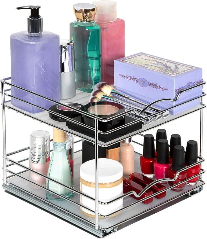 Pull Out Cabinet Organizer for Spices, Cans - Heavy Duty with Lifetime Limited Warranty- Pull Out Spice Rack- Cabinet Pull Out Shelf for Cans,Dishes, Etc, 10-1/2"Wx10-3/8"Dx8-7/8" H, Chrome