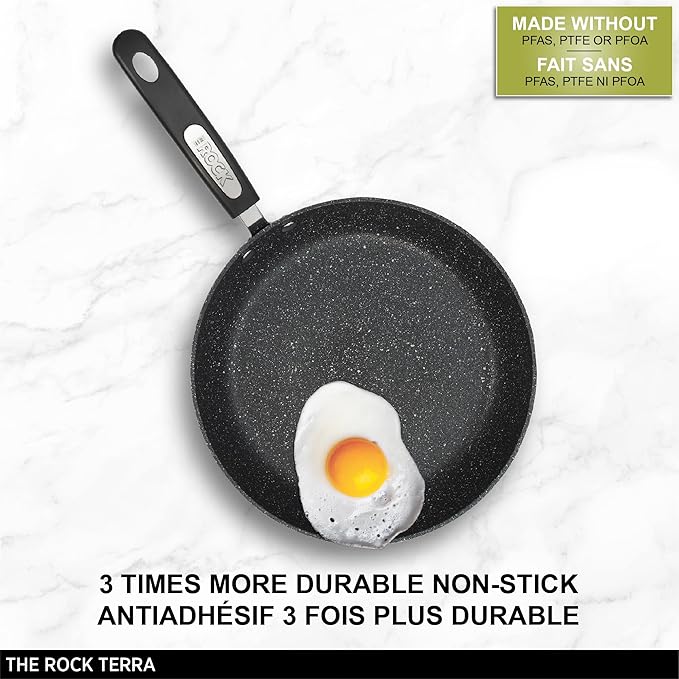 Starfrit The Rock Terra 20cm (8'') Ceramic Non-Stick Fry Pan - Thick Aluminum Base - PFAS Free - Easy to Clean - Black Marble