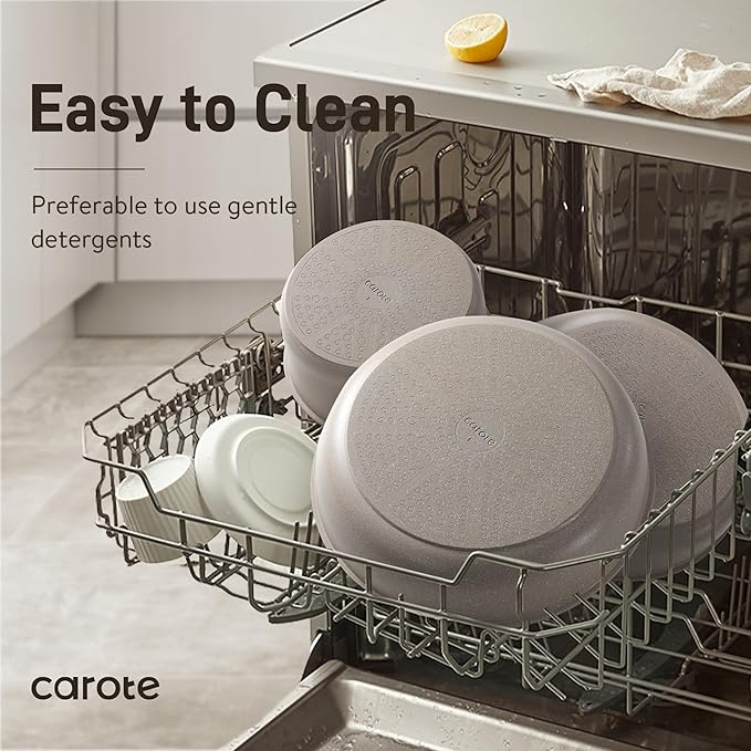 CAROTE 19pcs Pots and Pans Set Non Stick, Nonstick Cookware Set Detachable Handle, Induction Kitchen Cooking Sets with Removable Handle, RV Kitchen, Oven Safe, Taupe