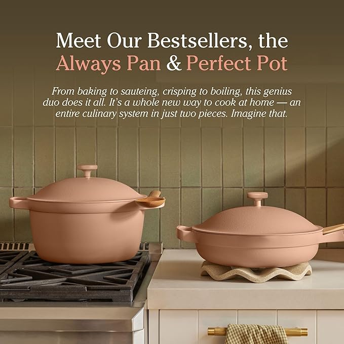 Our Place Cookware Duo | 7-Piece Ceramic Cookware Set with 10.5" Always Pan 2.0, 5.5 Qt Perfect Pot & Strainer Basket | Induction & Oven Safe up to 450°F | Nonstick, Non-Toxic Cookware | Steam