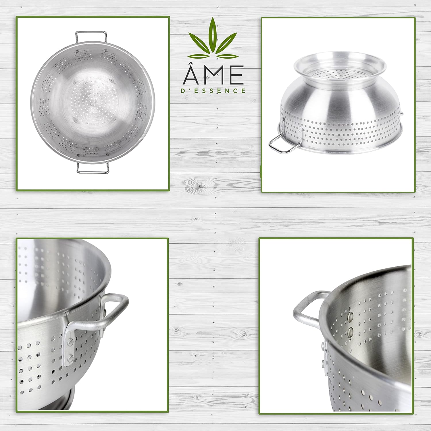 (12-QT) Aluminum Colander with Handles and Base Heavy Duty Commercial Grade