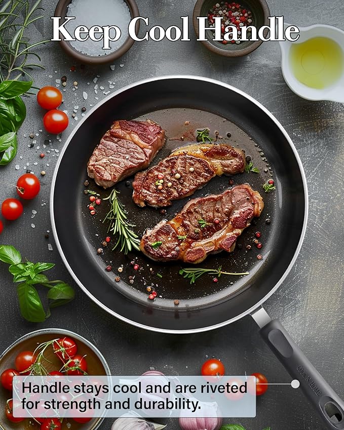 Cook N Home Nonstick Frying Pans Set 3 Piece, 8, 9.5, 11-Inch Kitchen Cooking Skillets Saute Fry Pan Induction Compatible, Turquoise