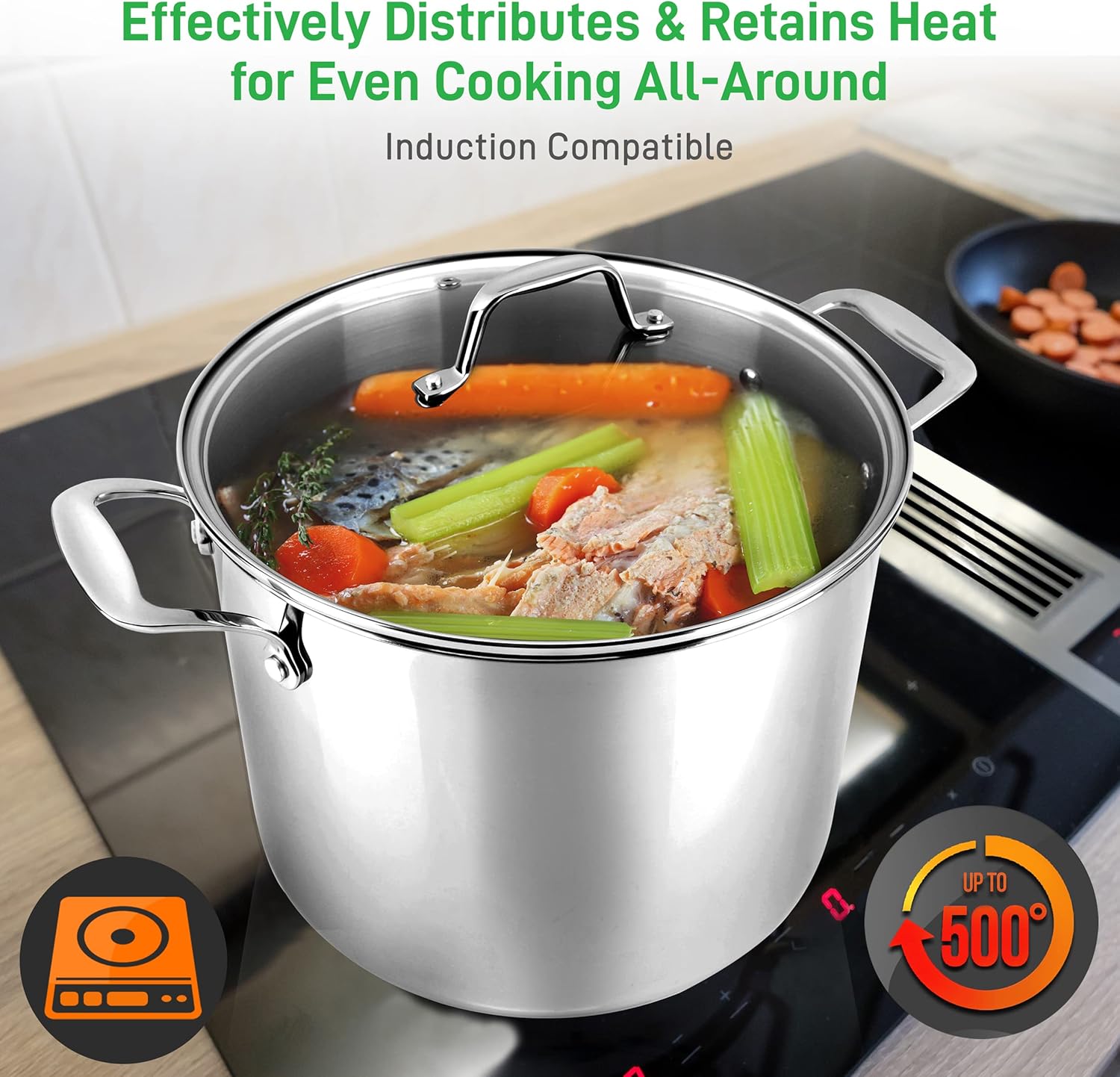 NutriChef 12-Quart Stainless Steel Stock Pot - 18/8 Food Grade Stainless Steel Heavy Duty Induction - Large Stockpot for Stews, Simmering & Soups with See Through Lid, Dishwasher Safe - NCSP12