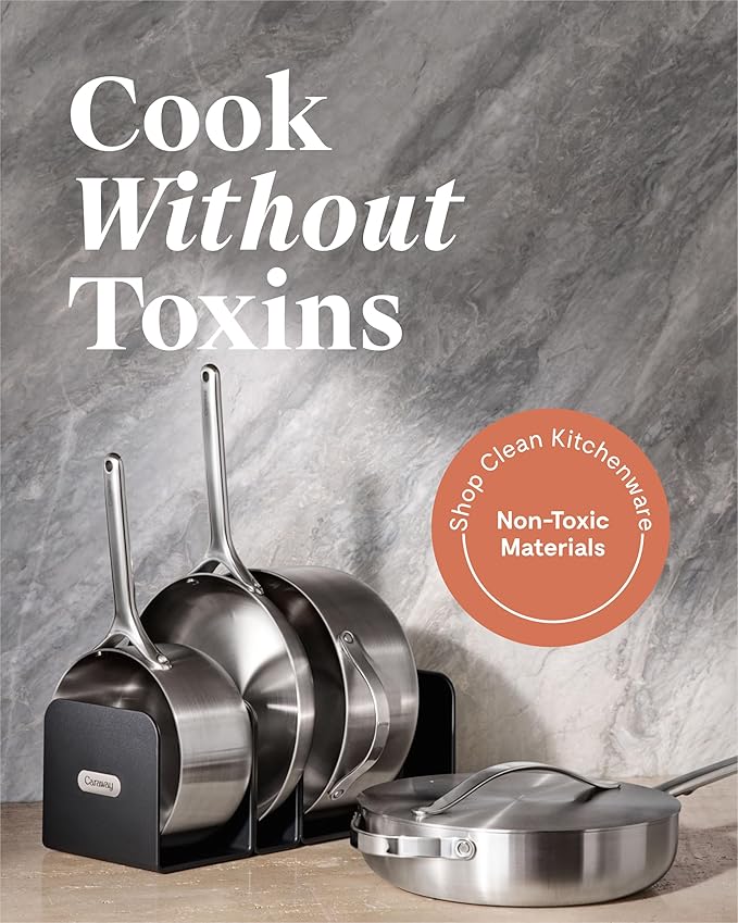 Caraway Stainless Steel Cookware Set – 12 Piece 5-Ply Stainless Steel Pots and Pans Set - Includes Fry, Sauce, Sauté Pan, Dutch Oven, and Space-Saving Storage - Non Toxic, PTFE & PFOA Free