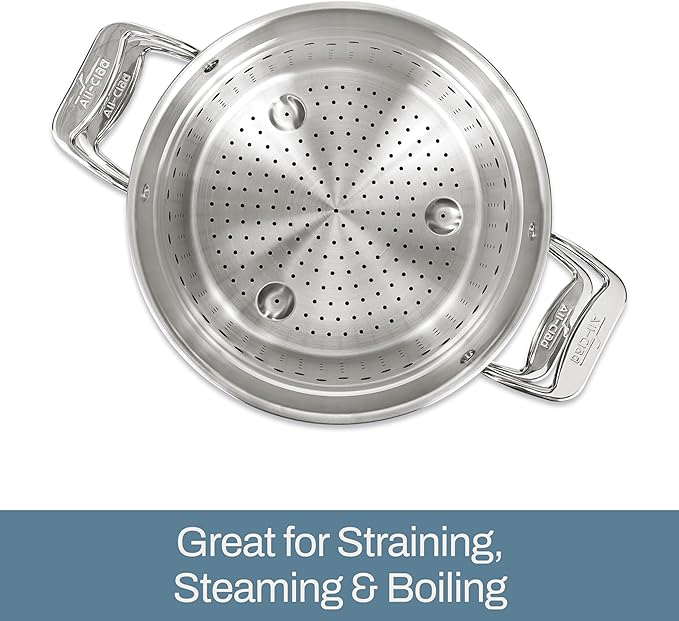 All-Clad Stockpot 8 qt Stainless Steel Multipot With Insert & Lid, Stainless Steel Pot, Induction, Oven Broiler Safe 600F Skillet, Professional Cookware, Silver