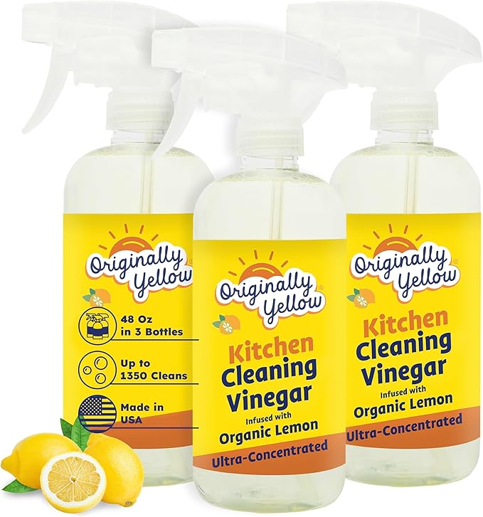 Originally Yellow Plant-Based Kitchen Cleaner | Powered by Natural Vinegar & Infused with Organic Lemon | Multipurpose Kitchen Counter Cleaner Works on Tile, Wood, Granite, & Marble, 16 Fl Oz (3-Pack)