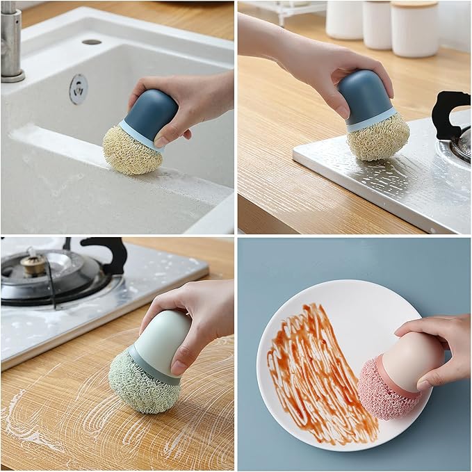 Stainless Steel Wire Sponge Substitutes with Handle Non-Scratch Pot Scrubber Household Kitchen Cleaning Sponge for Non-Stick Pans, Dish, Metal Pot, Sink (Nordic Green)