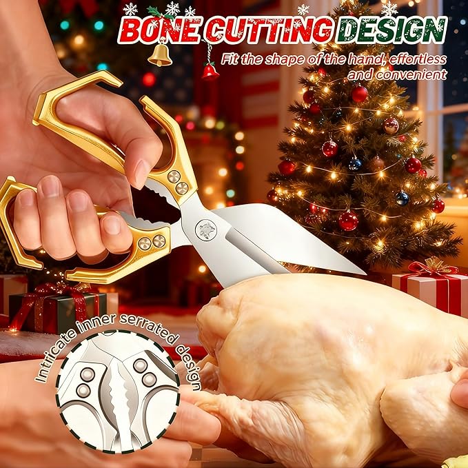 Multifunctional Heavy-Duty Kitchen Shears,Kitchen Shears for Cutting Chicken,Kitchen Scissors for Food, Japanese High-Carbon Steel Culinary Shears,for Chicken,Bone Cutting,Christmas Gifts (Gold)