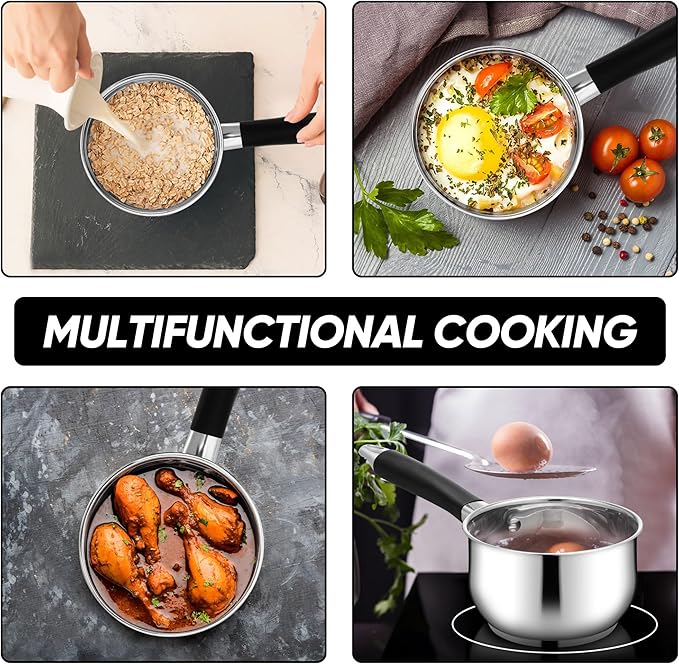 E-far 2 Quart Saucepan with Lid, Tri-Ply Base Stainless Steel Small Sauce Pan with Stay-Cool Handle, Non-toxic Kitchen Cooking Sauce Pot, Compatible with All Cooktops, Dishwasher Safe
