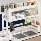 Large Metal Countertop Dish Drying Rack for Kitchen Sinks Three-Tiered Dish Drying Rack with Lid Over The Sink Dish Drying Cabinet with Magnetic Doo(White Single Layer,95cm/37in)