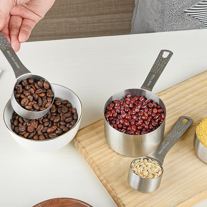 Measuring Cups and Spoons Set, 18/8 Stainless Steel Measuring Cups and Spoons for Baking & Cooking, Metric & US 4 Kitchen Measure Cup and 5 Measure Spoon with Leveler for Liquid & Drying