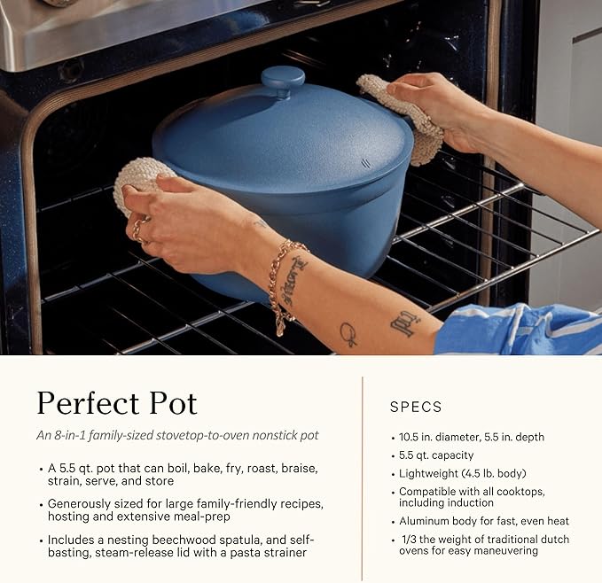 Our Place Cookware Duo | 7-Piece Ceramic Cookware Set with 10.5" Always Pan 2.0, 5.5 Qt Perfect Pot & Strainer Basket | Induction & Oven Safe up to 450°F | Nonstick, Non-Toxic Cookware | Steam