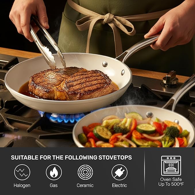 Gotham Steel 12 Pc Ceramic Cookware Set Nonstick, Ceramic Pots and Pans Set Non Stick with Steamer for Cooking, Non Toxic PFOA PFOS Free, Premium Stay Cool Handles, Oven & Dishwasher Safe