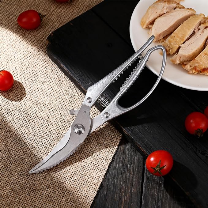 Heavy Duty Kitchen Shears - Professional Poultry Scissors with Anti-Slip Handle & Safety Lock, Spring-Loaded Dishwasher Safe for Chicken, Meat, Fish, Bones, Vegetables