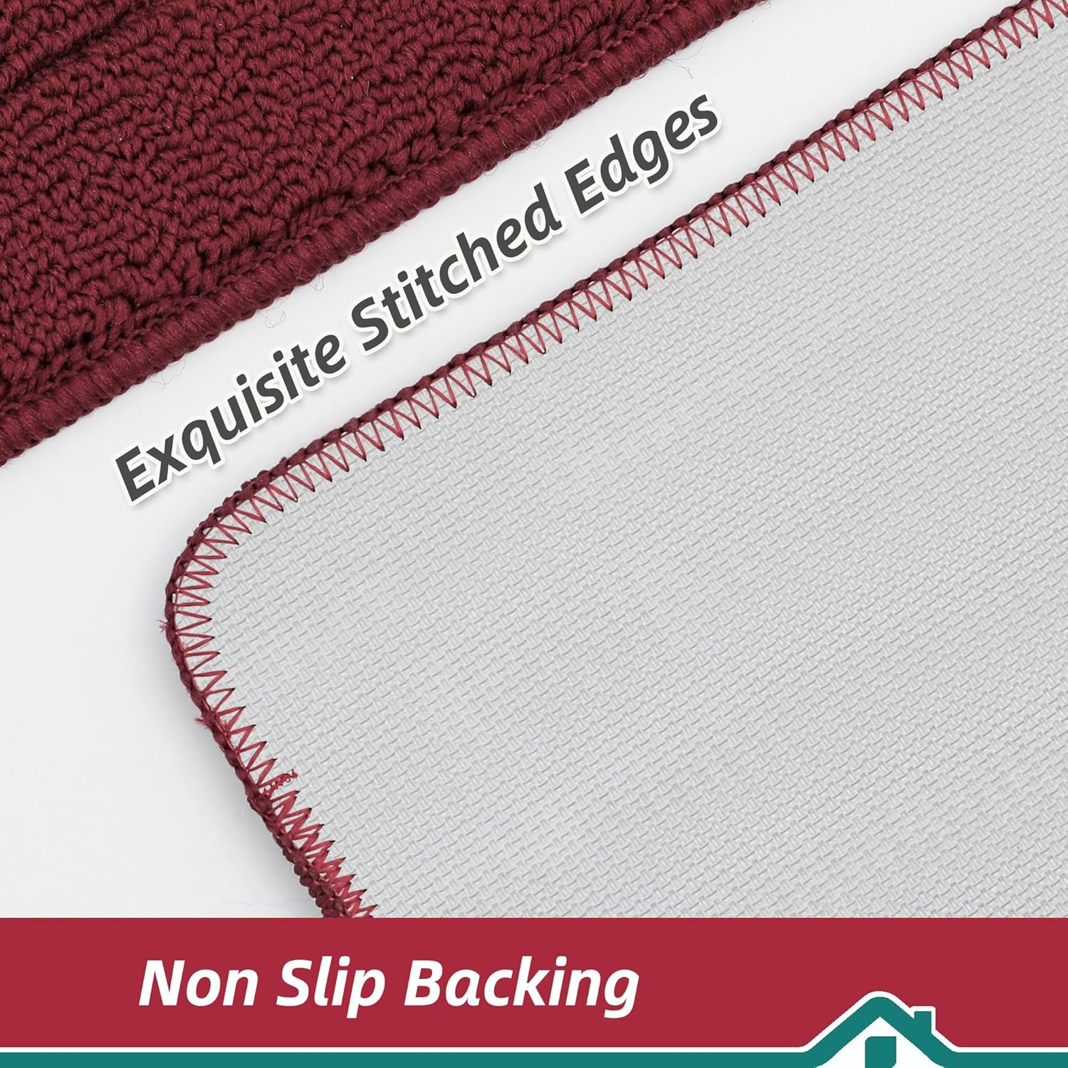 BEQHAUSE 30x18 Inch Kitchen Rug Mat Durable Kitchen Rugs Non-Slip Washable Absorbent Kitchen Mats for Floor Dirt-Resistant Semicircular Kitchen Mat (Red)