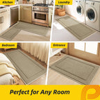 JSEI Non-Slip Kitchen Mats, Self Adhesive No Sliding Kitchen Rugs Set of 2, Washable Absorbent Floor Mat for Kitchen, Bathroom, Laundry Room, Bedroom, 20”x32”+20”x48”, Beige, Rectangular Pattern