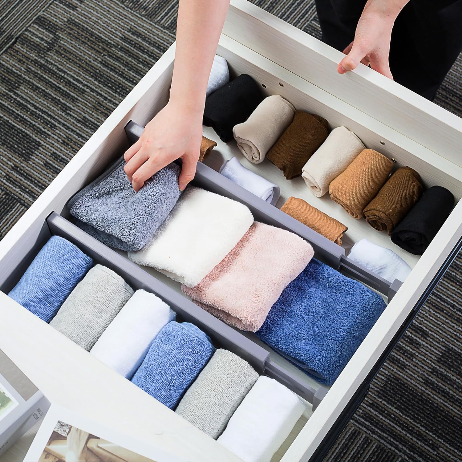 Utoplike Bamboo Drawer Dividers Large, Gray Kitchen Drawer Organizers Adjustable, Spring Loaded, Works in Dresser, Bathroom, Bedroom, Desk, 4 pcs, 2.4" H