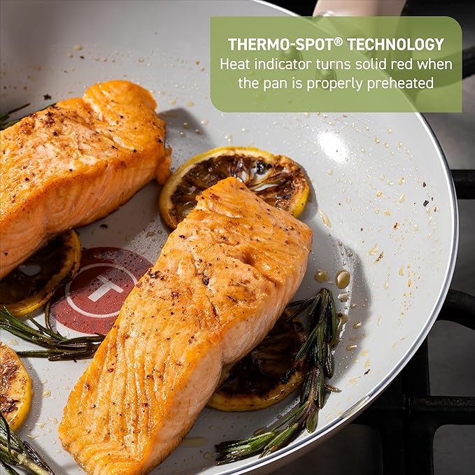 T-Fal Refresh Ceramic Pots and Pans Set, 20-Piece Nonstick Cookware Set, Stockpot, Griddle, Frying Pans, Utensils, Moon Grey