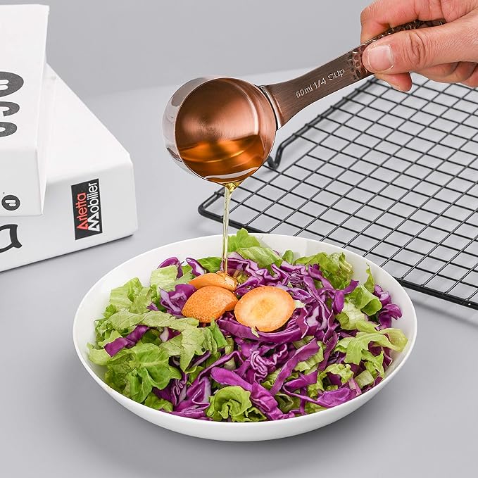 Smithcraft Measuring Cups and Spoons Set 14, Copper Measuring Cups and Spoons Set for Dry & Liquid, Metric & US Stainless Steel 6 Measure Cups and 7 Spoons Set w/Leveler for Kitchen & Baking