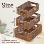 Baskets for Organizing, Undershelf Wicker Storage, Hand Woven Organizer for Closet Organization, Rectangular, Set of 3, Toffee